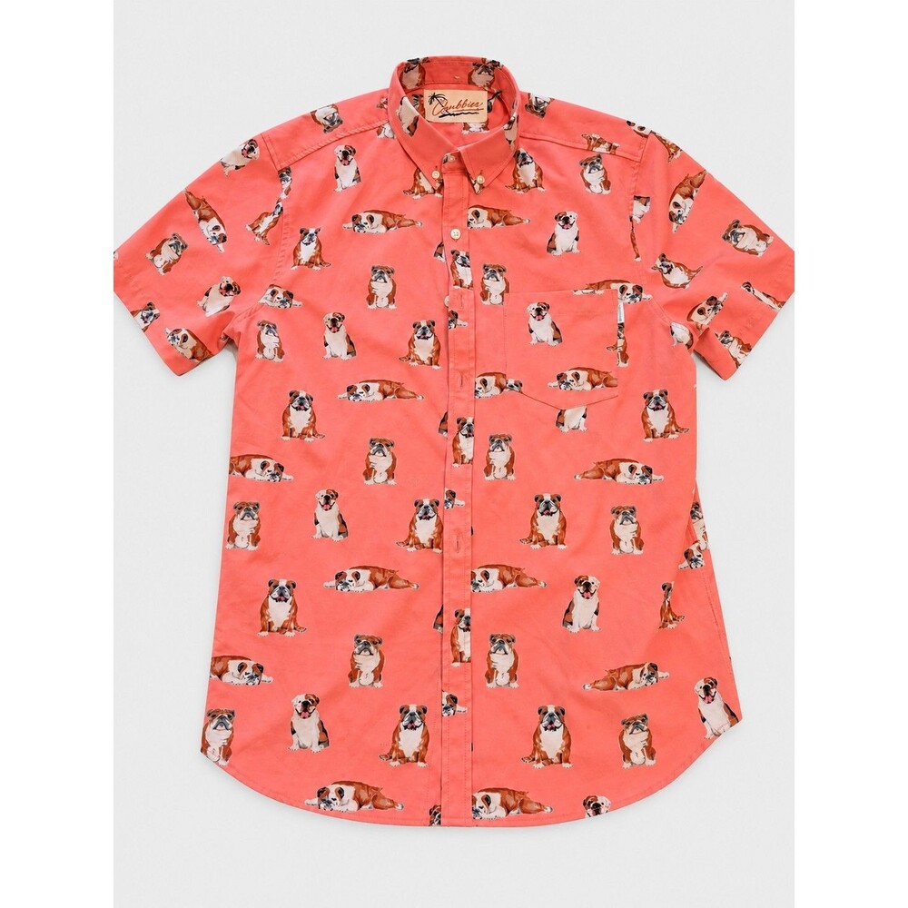 Chubbies Men’s Medium Coral Bulldog Dog Print Short Sleeve Button-Down Shirt